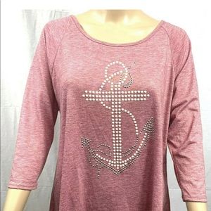 SJS size large blouse solid pink 3/4 sleeves